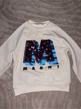 Marni White Kids Sweatshirt with Blue and Purple Sequin 'M'